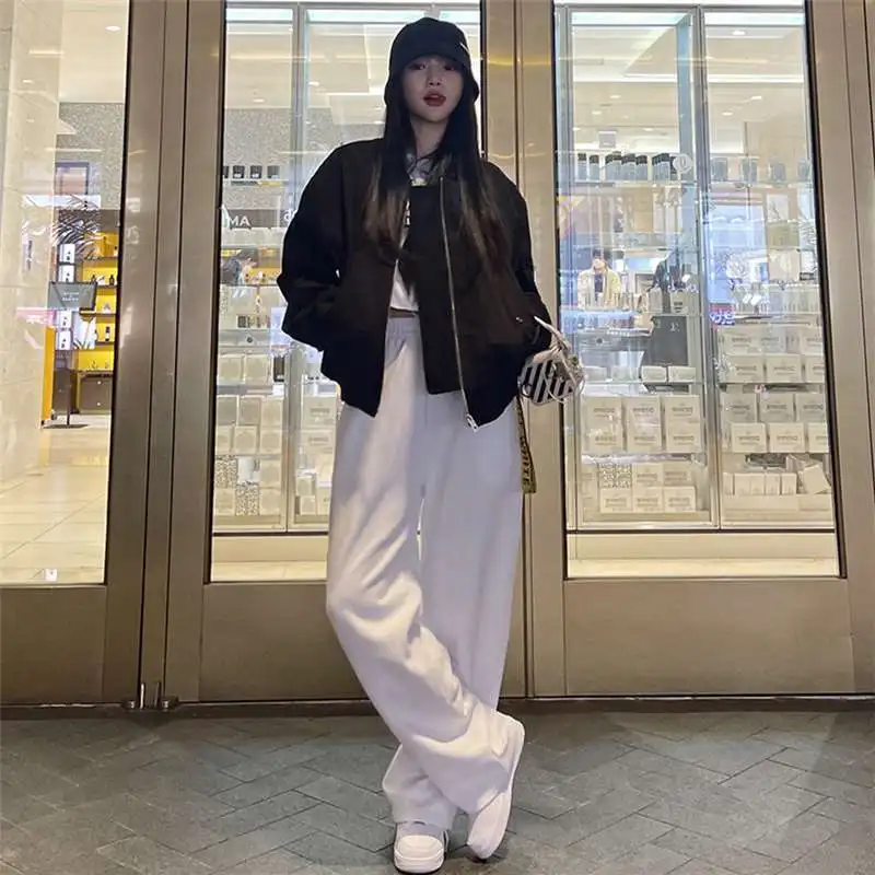 Deeptown Korean Fashion Bomber Jacket Women Oversize Streetwear Chic Elegant Female Zipper Baseball Jackets Winter Black Coat