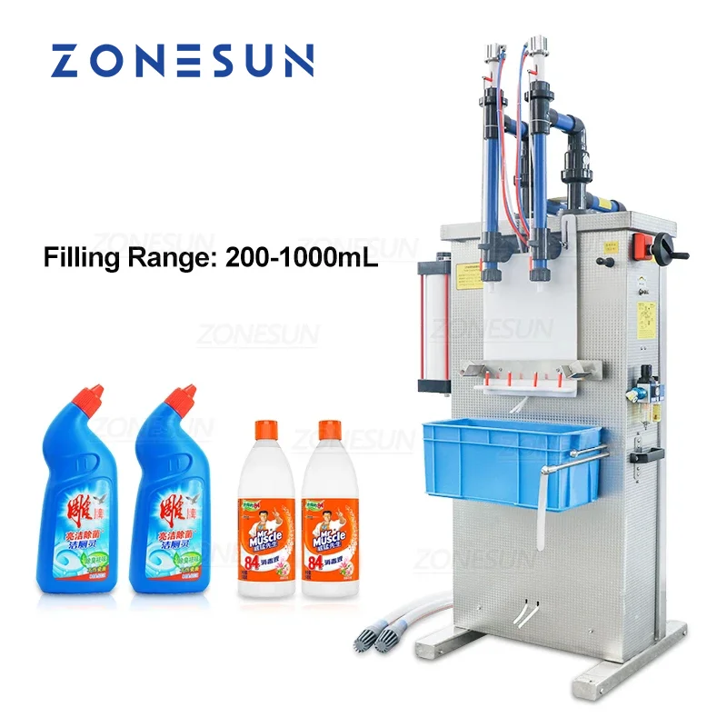 

ZONESUN Double Nozzles Strong Acid Alkali Corrosive Liquid Filling Machine Semi-automatic Disinfectant Filler