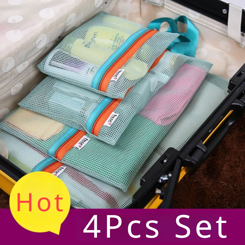 

4pcs/set Travel Storage Bag Portable Travel Mesh Bag Case Toiletry Clothes Underwear Hanging Storage Bag Organizer Pouch