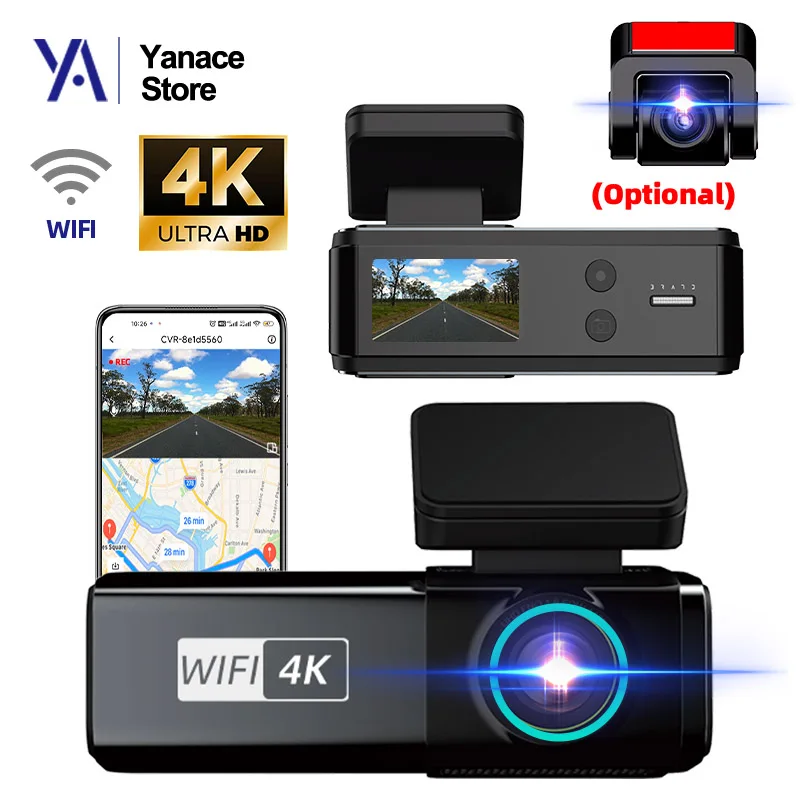 4K Mini  Dash Cam Easy Installation 1920*1080P Car DVR GPS WIFI APP Control 24H With Available 1080P Rear Camera B55