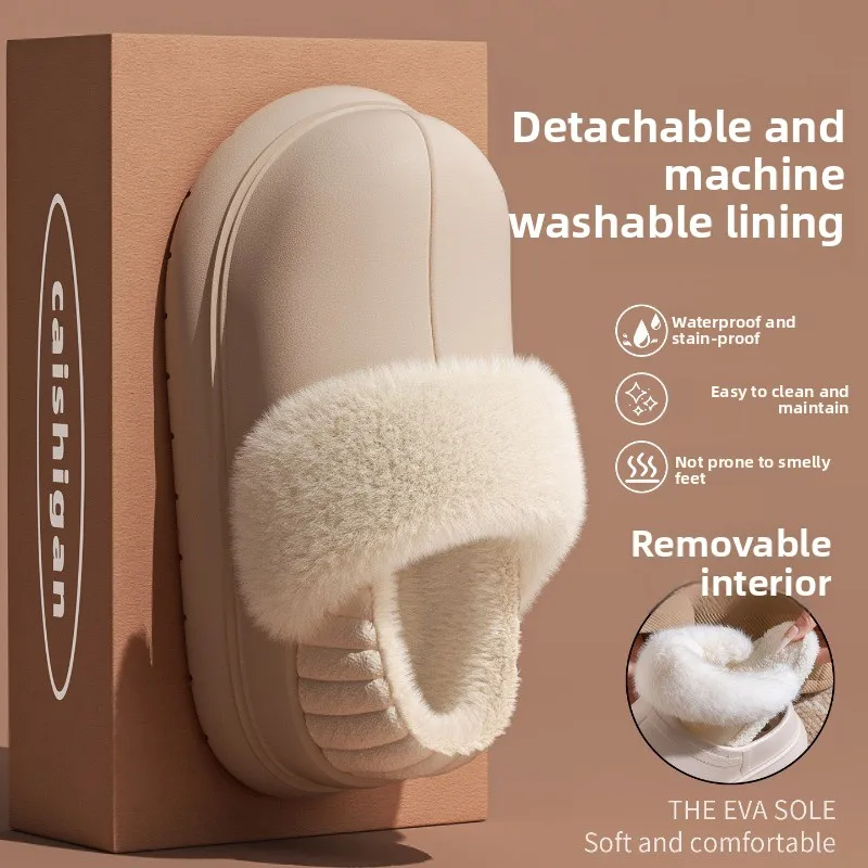 New Fluffy Women Slippers Winter with Thick Sole for Indoor Anti-Slip and Warmth at Home with Fur Lining for Couples
