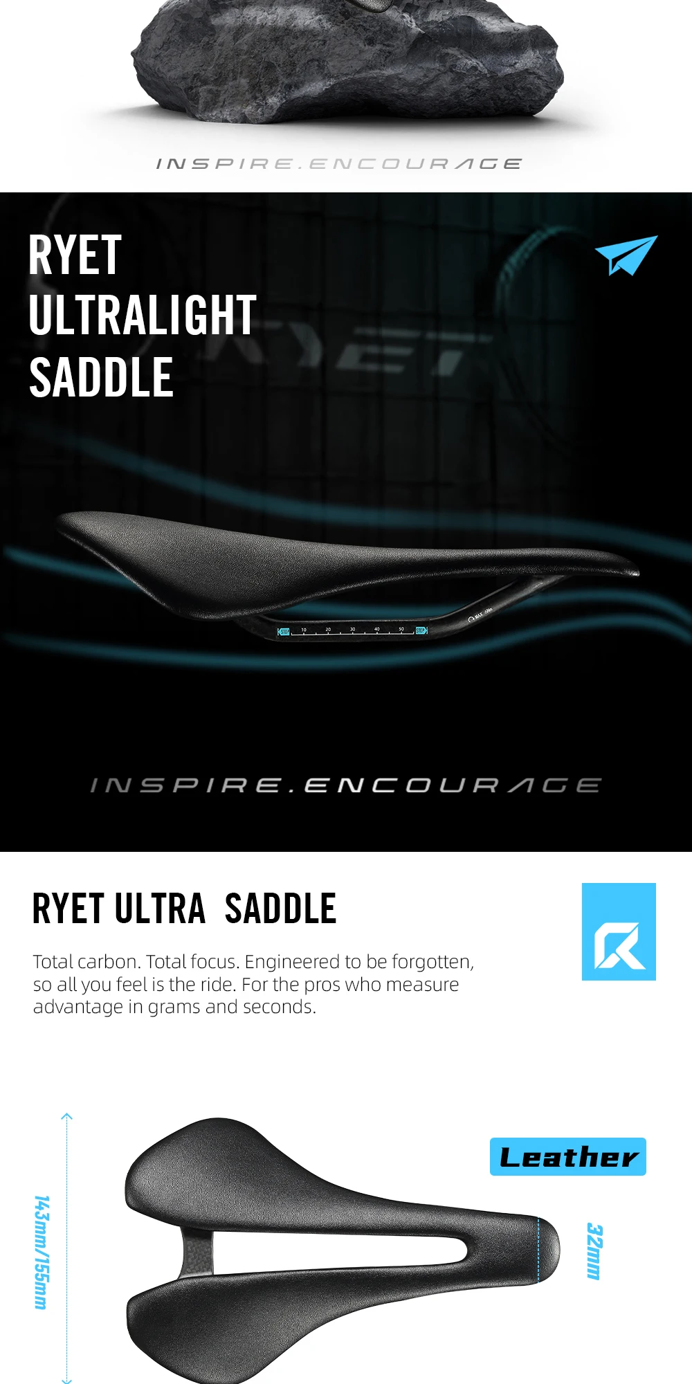 RYET Vollcarbon-Fahrradsattel, ultraleicht, 81 g/87 g, Lederoberteil, 7 x 9 mm, Carbon-Schienen, 143/155 mm, für Rennrad, MTB, Kies, Fahrradzubehör – Detail 2