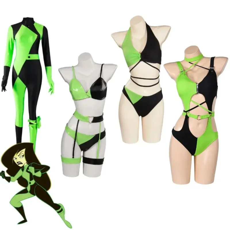 Female Shego Cosplay Costume Lingerie Women Girls Sexy Outfit Top Pants Fantasia Halloween Carnival Party Roleplay Disguise Suit