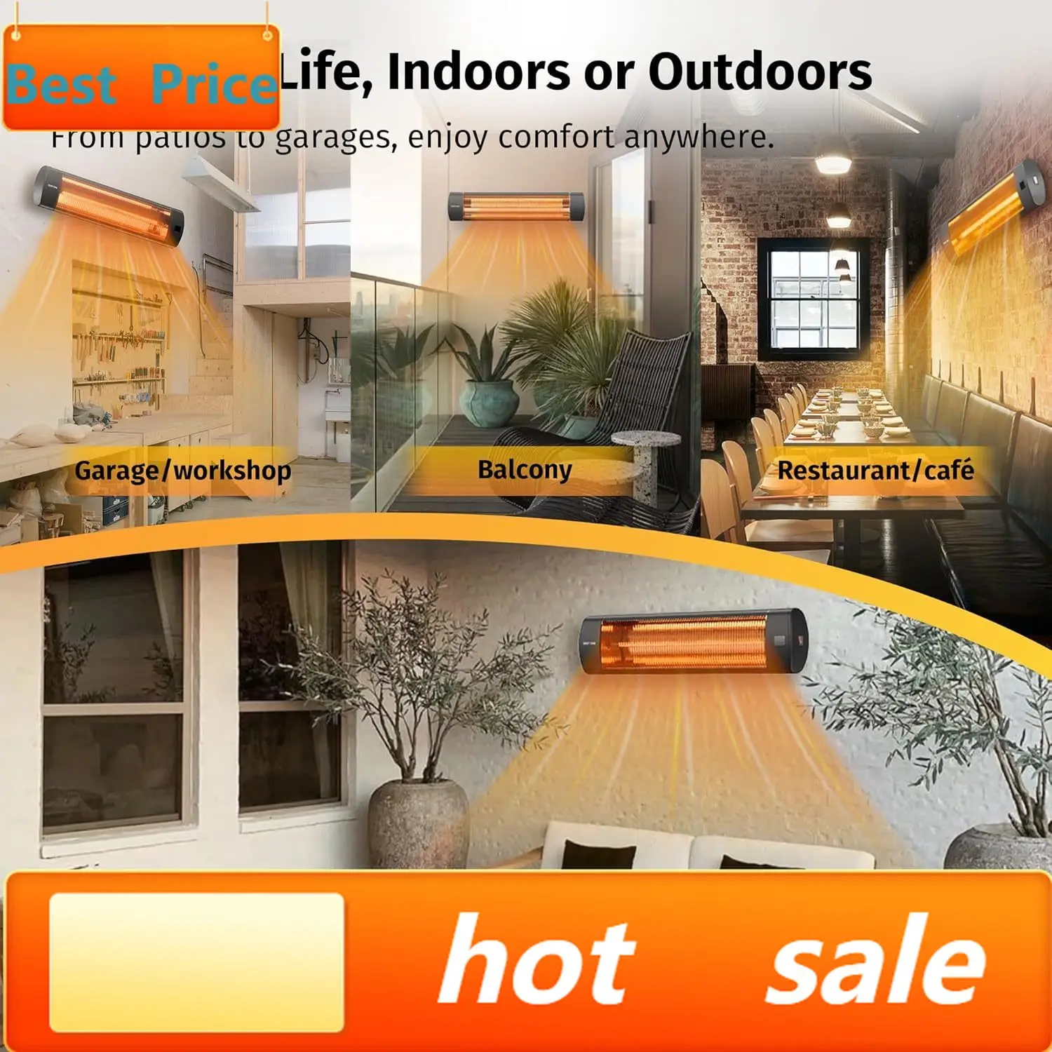 

hot-sellingElectric Patio Heater | 1500W Wall Mounted Infrared Heater for Outdoor, Garage, Backyard, Restaurant | 24H Timer, IP6