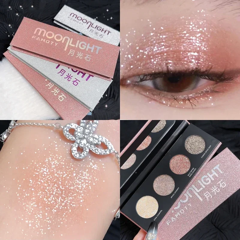 Paletas de sombra de ojos brillantes, paleta resaltadora de cara, maquillaje bronceador brillante, resaltador de mejillas, sombra de ojos con brillo prensado de diamante