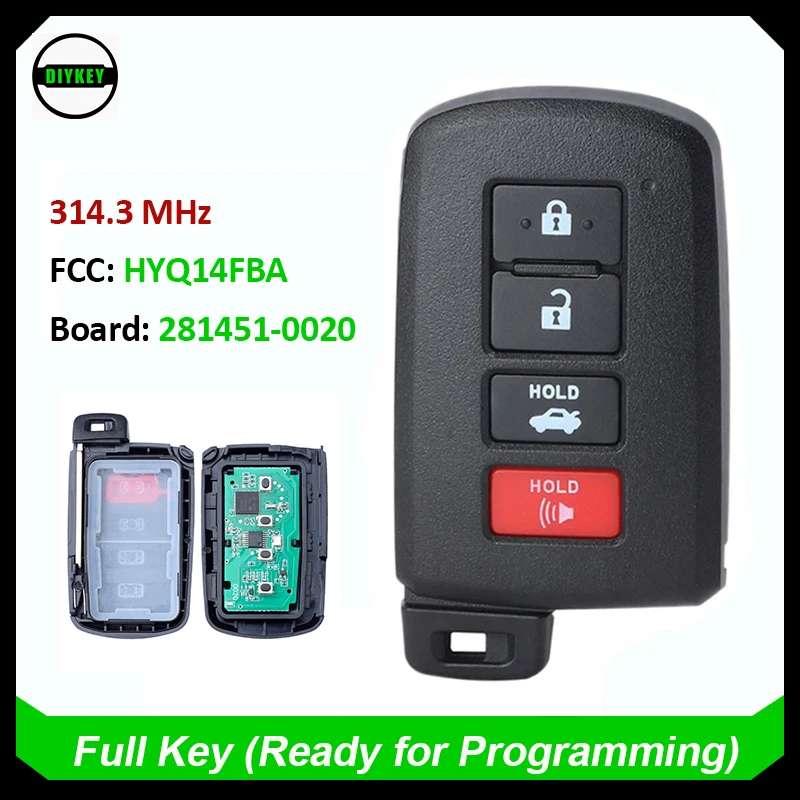 

DIYKEY 4 Button Keyless Smart Remote Key Fob 314.3MHz for Toyota 2011-2020 Corolla Avalon Camry 281451-0020 G Board HYQ14FBA