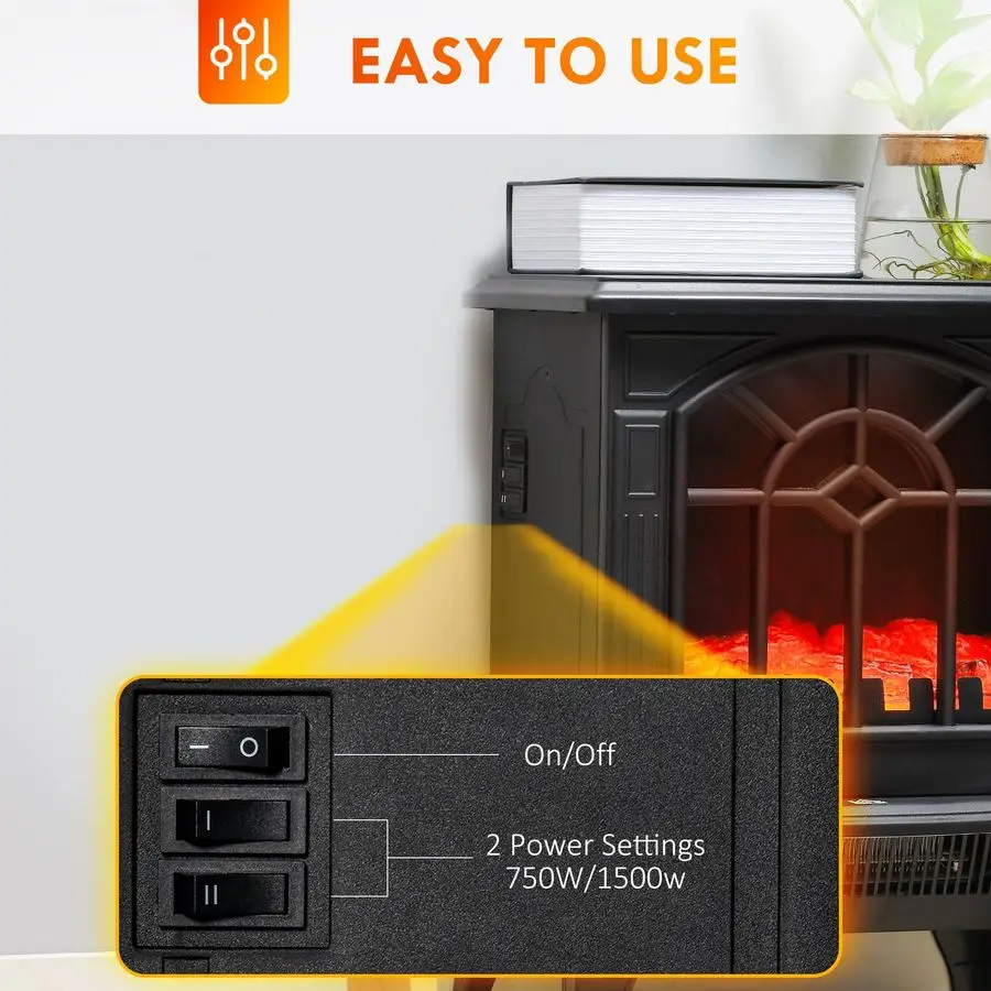 موقد كهربائي، 18 سخان مدفأة قائم بذاته مع لهب واقعي، حماية من الحرارة الزائدة، محمول، 750 وات 1500 وات، B