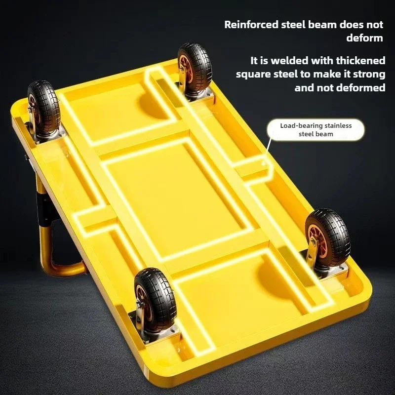 عربة يد قابلة للطي، عربة شحن صغيرة، مقطورة مستودع، عربة تسوق صامتة محمولة بأربع عجلات، معالجة شاحنة مسطحة #4