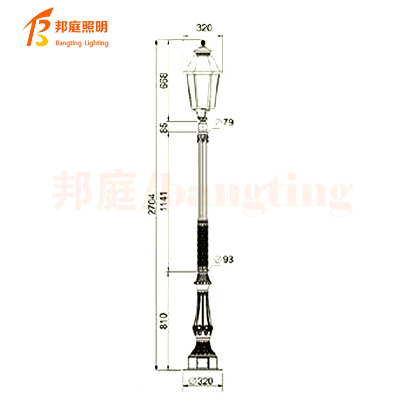 American Simple Design Decorative Street Post Lamp Traditional Decorative Vintage E27 Aluminum Garden Pole Light