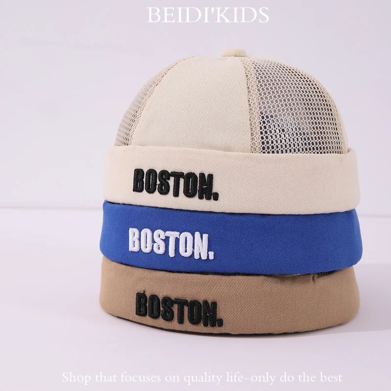 

Embroidery Letter Baby Landlord Hat Solid Color Kids Dome Melon Cap 1-4Year Boy Girl Children Brimless Hat Cotton Toddler Beanie
