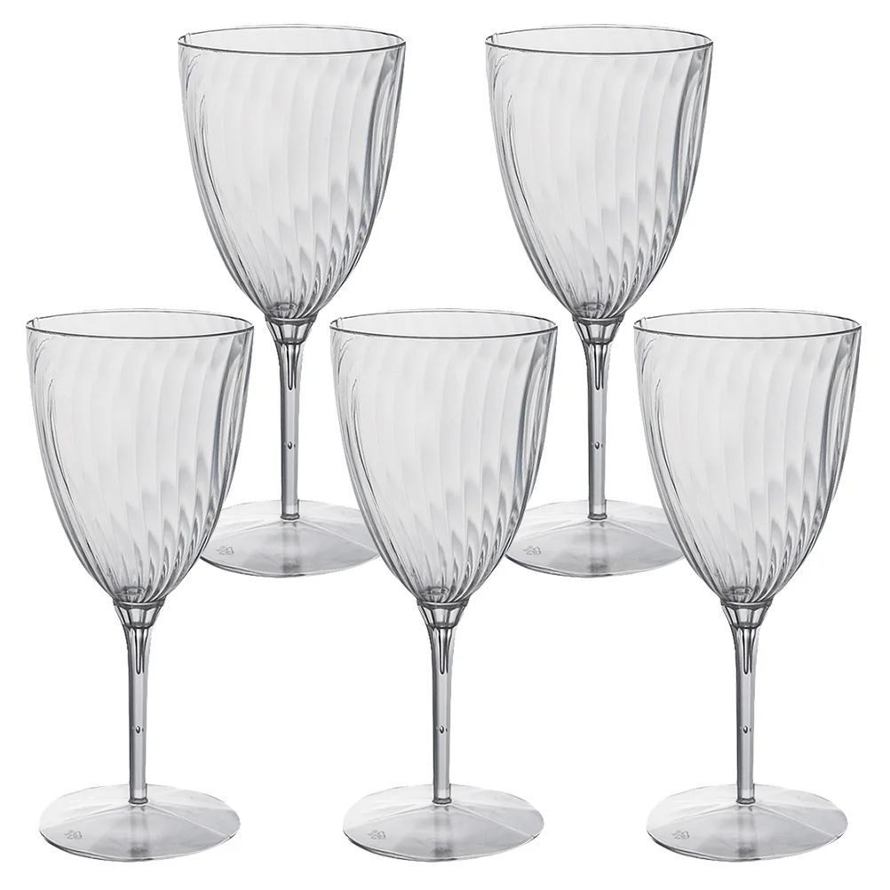 

5Pcs Disposable Plastic Wine Glasses Clear Unbreakable Goblets for Outdoor Parties Picnics Weddings Elegant Transparent Red Cups