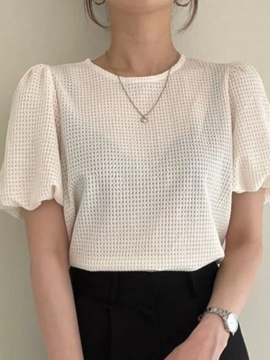 

Женская летняя новая винтажная свободная футболка с пузырьками све, однотонная футболка с вырезом в клетку, повседневный универсальный модный топ