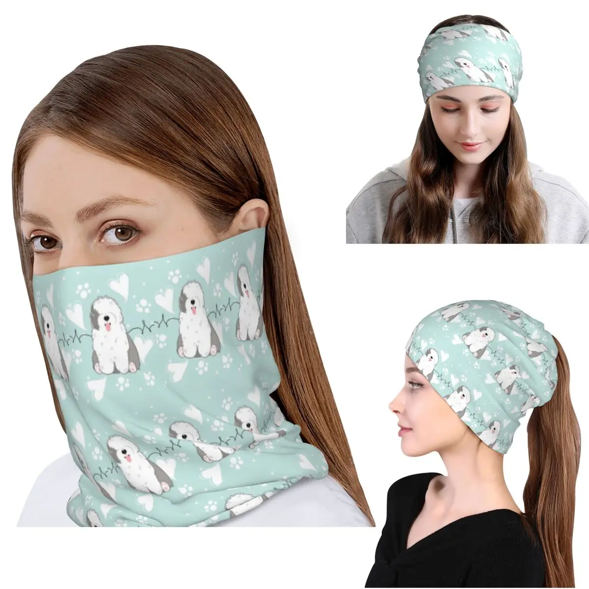 

Love Old English Sheepdog Bandana Neck Gaiter Face Scarf Multifunction Headwear Beanies Hat for Men Women Adult Breathable