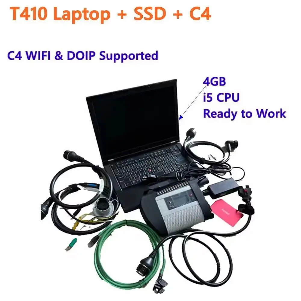 MB Star C4 مع 90% كمبيوتر محمول جديد T410 i5 4gb WiFi تشخيص SD Connect C4 2025.03 برنامج 512gb SSD مجموعة كاملة ضمان لمدة عامين