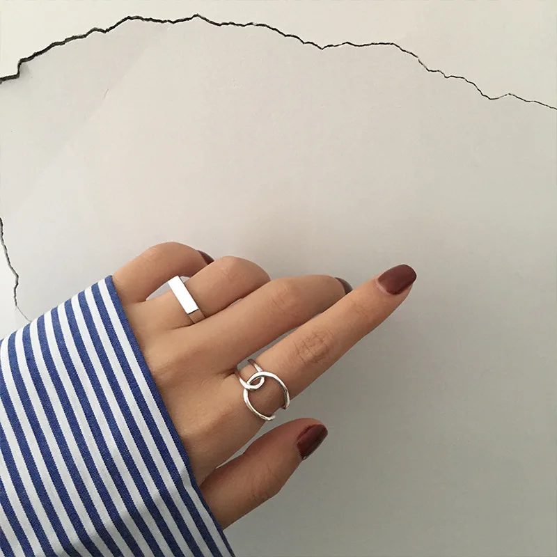 

Minimalist Finger Rings Charm Women Thai Silver Jewelry Cross Twining Handmade Ring