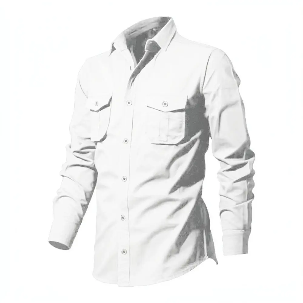 Mens Long Sleeve Shirt Spring Autumn Tactical Utility Cargo Tops Casual Slim Fit Button Down Outdoor Workwear Clothing