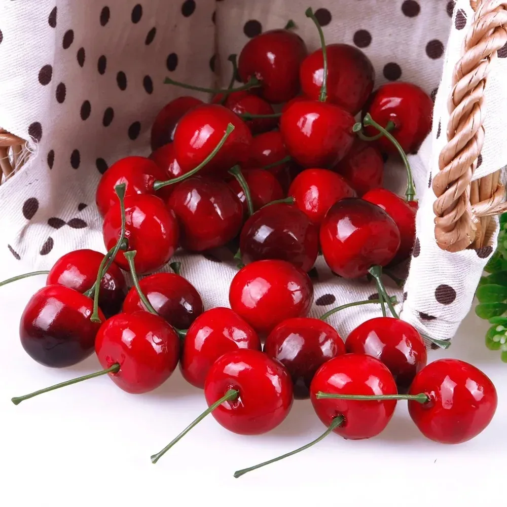 30 Uds. De cereza falsa, modelo de fruta Artificial, adorno de cereza de simulación, artesanía, accesorios de fotografía de comida, decoración de fiesta, decoración del hogar