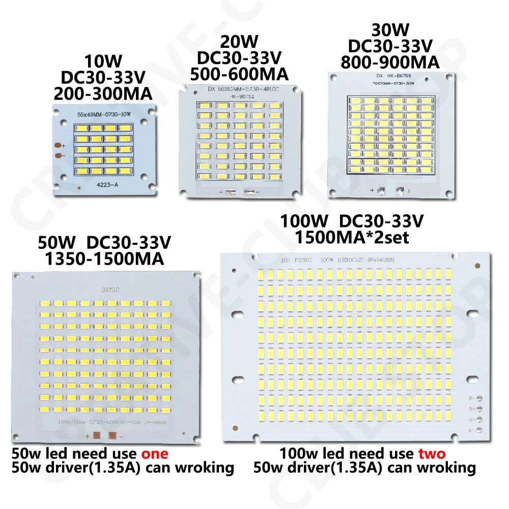 Chip de luz LED de 10W, 20W, 30W, 50W, 100W, DC30-33V de cuentas para foco, reflector, farola, iluminación exterior