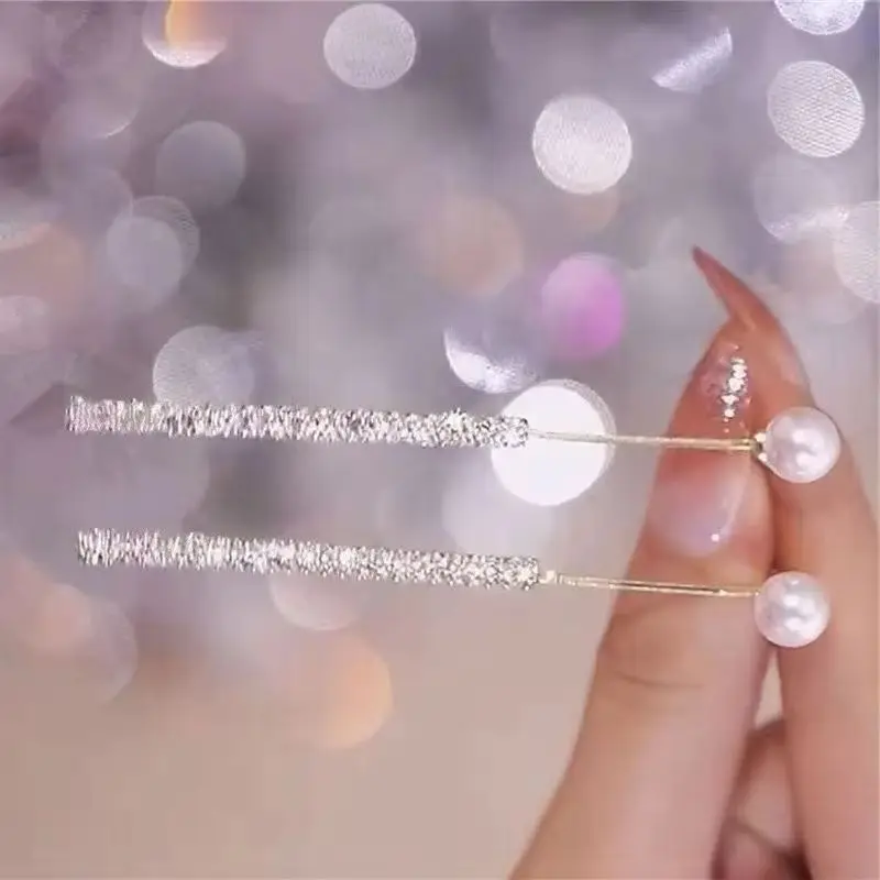 2026 New Gold Plated Diamond Tassel Stud Earrings For Women Trendy Light Luxury Pearl Earring Jewelry Valentine Day Gifts ﻿
