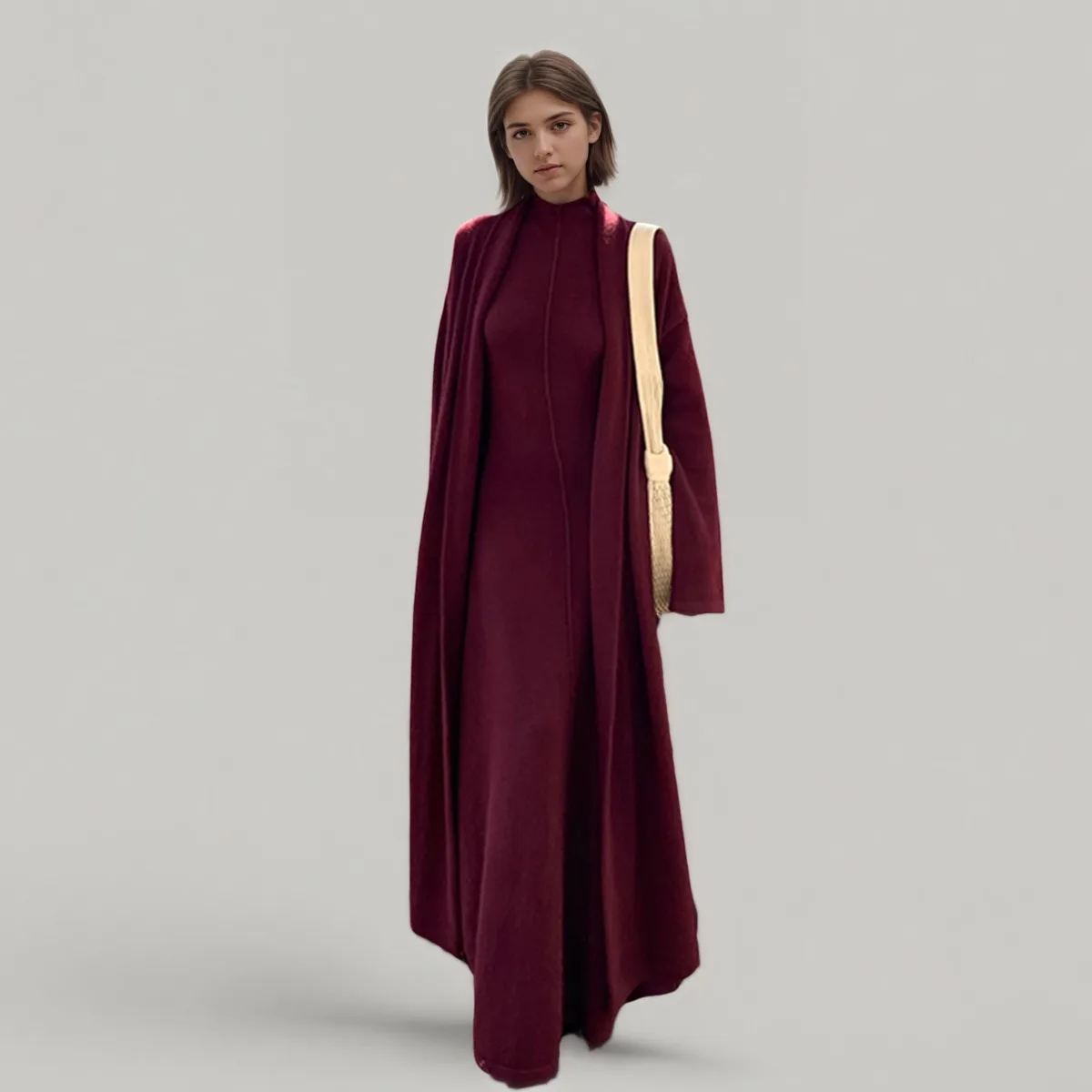 CiCi 2025 الخريف الشتاء فستان محبوك مجموعة قطعتين الزي البوليستر النايلون مكتب العمل حفلة ملابس يومية صالة أنيقة #2