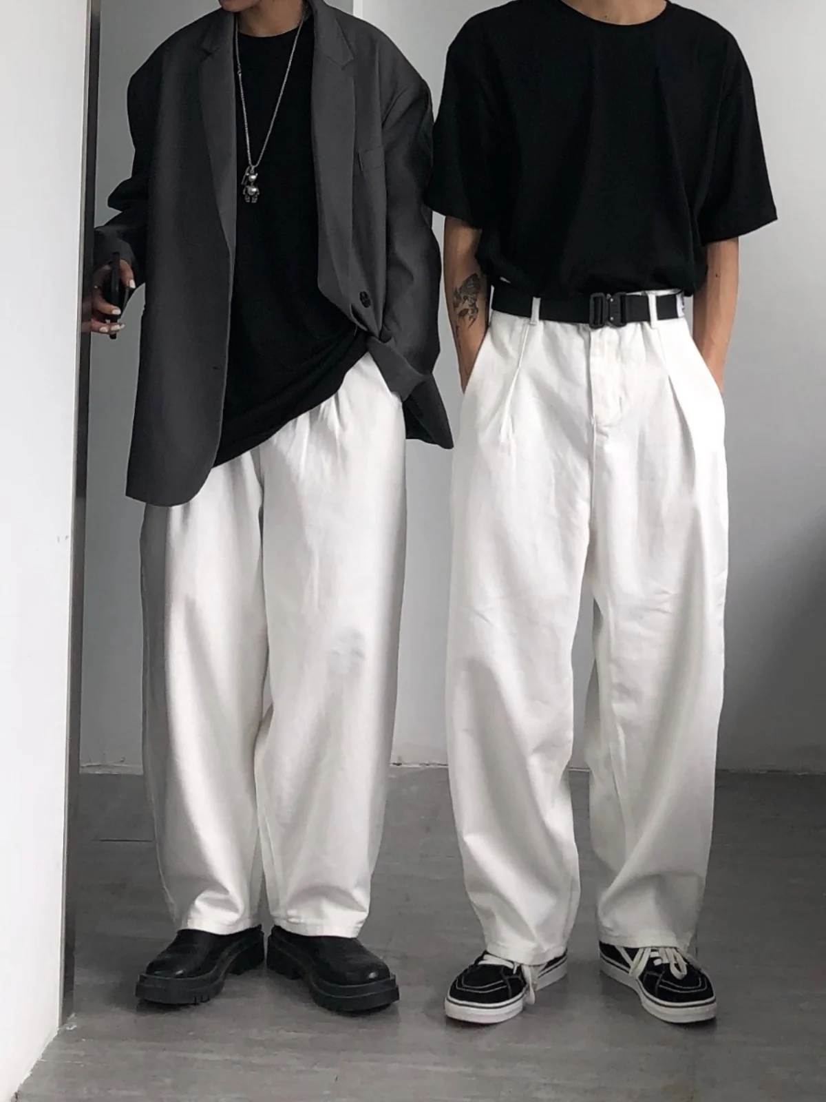 

White Wide Leg Men's Jeans Retro Hong Kong Style Spring Autumn New Trendy Loose Straight Cut Denim Pants Youth Casual Fashion