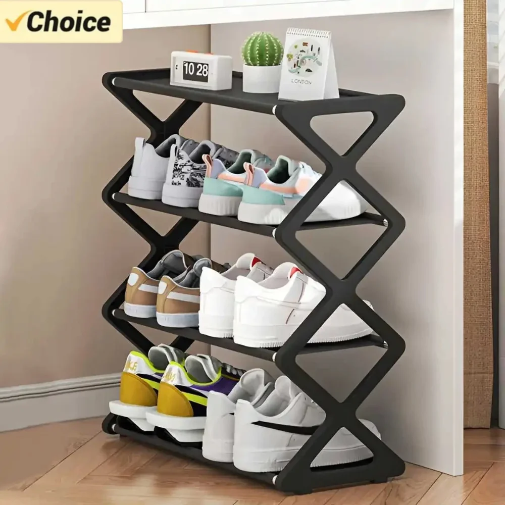 

Hot 4-Tier X-Type Shoe Storage Rack, Dorm Rooms Multifunctional X-shaped Dust-proof Storage Rack for Entryways Hallways Bedrooms