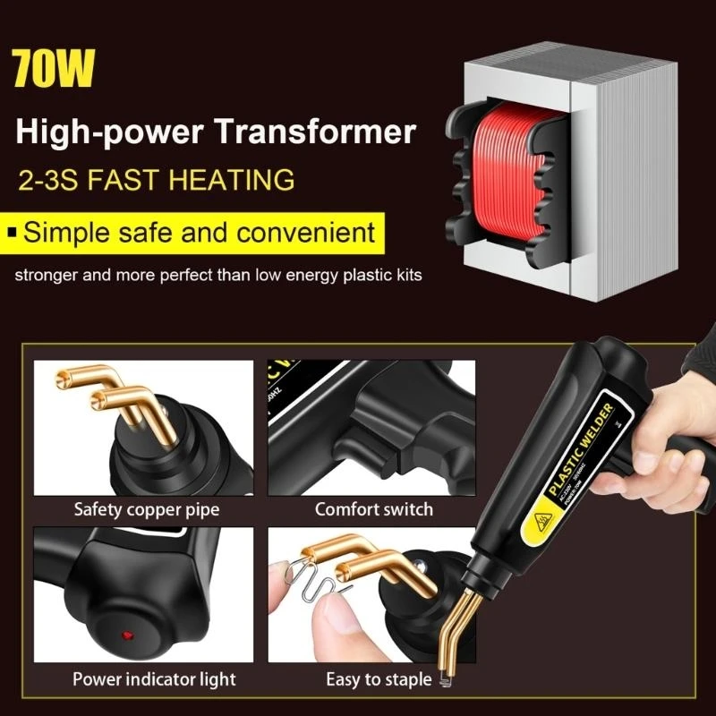 

Welder Soldering with 200pcs Hot Staple Bumper Repair Plastic Welder Hot Stapler Welding Machine for Most Plastic 601A