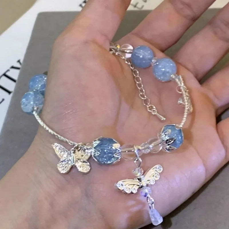 Luxuriöse Lila Glas-Kristall-Perlenarmbänder für Damen Schicke Schmetterling-Quasten-Anhänger Armbänder Trendiger Süßer Partyschmuck – Detail 16