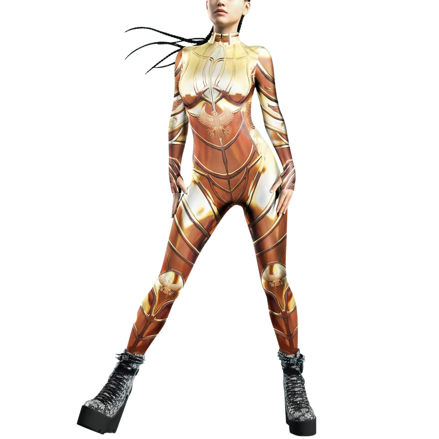 Zawaland-mono Punk para mujer, traje de Cosplay dorado, Faraón Egipcio, bodys Zentai con cremallera frontal Sexy, traje de fiesta de Halloween, nuevo