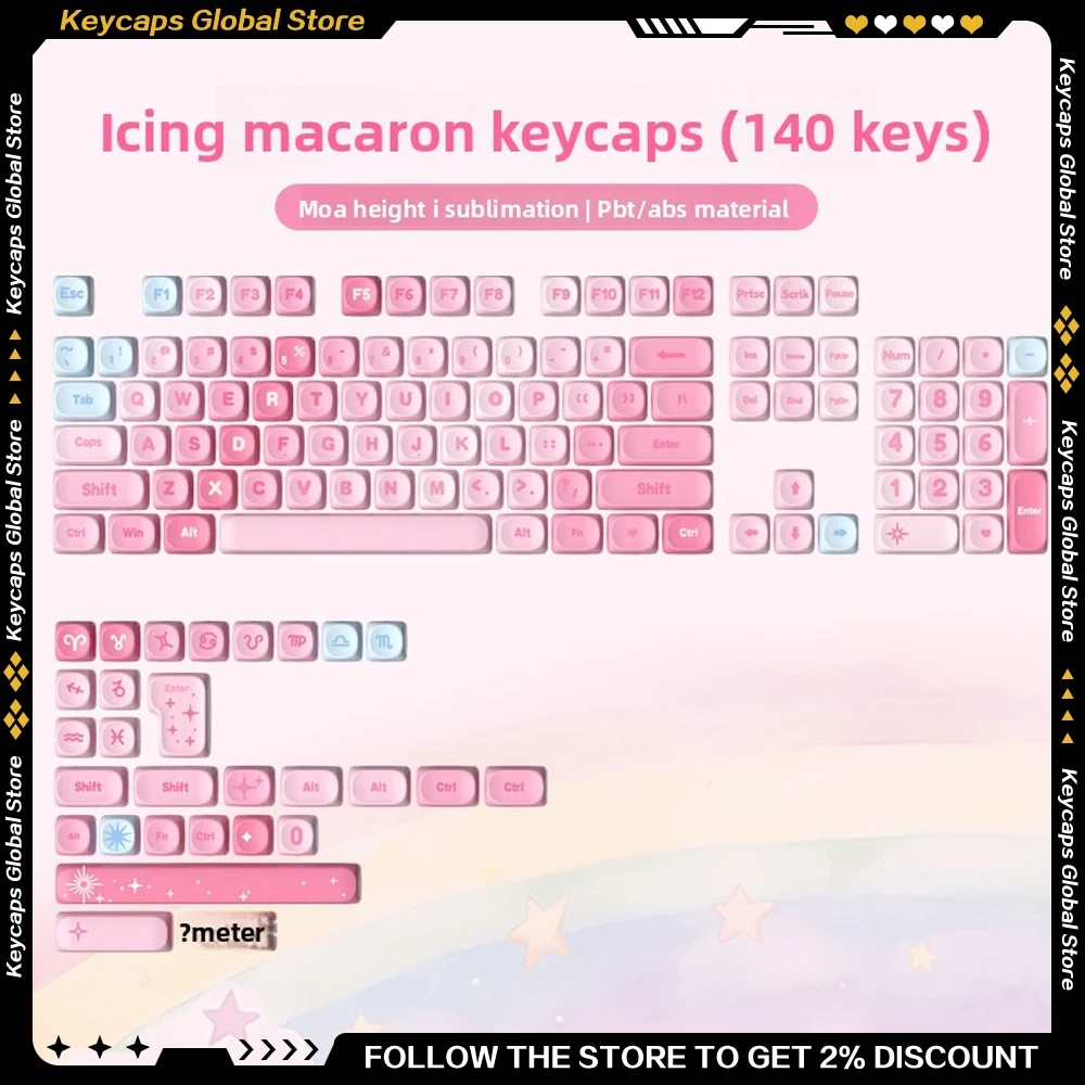 

YUNZII Rainbow Keycap Set MOA Highly Sublimated Process PBT Material Mechanical Keyboard Creative Handmade Cap Complete Set