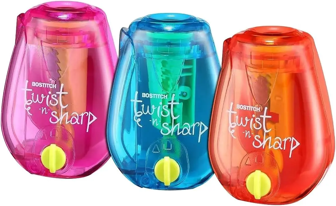

Twist-N-Sharp Pencil Sharpener, Easy Open Tray for Kids, Works with Colored & Makeup Pencils, 3-Pack