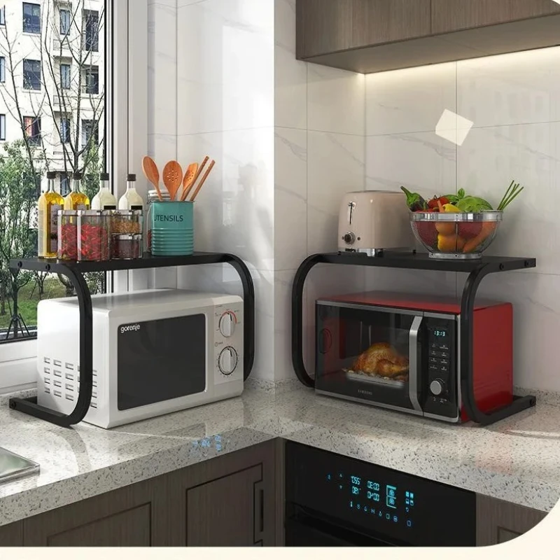 رف فرن الميكروويف من طبقتين، حامل منظم لرف المطبخ، حامل تخزين على سطح الطاولة لصانع القهوة والمقلاة الهوائية