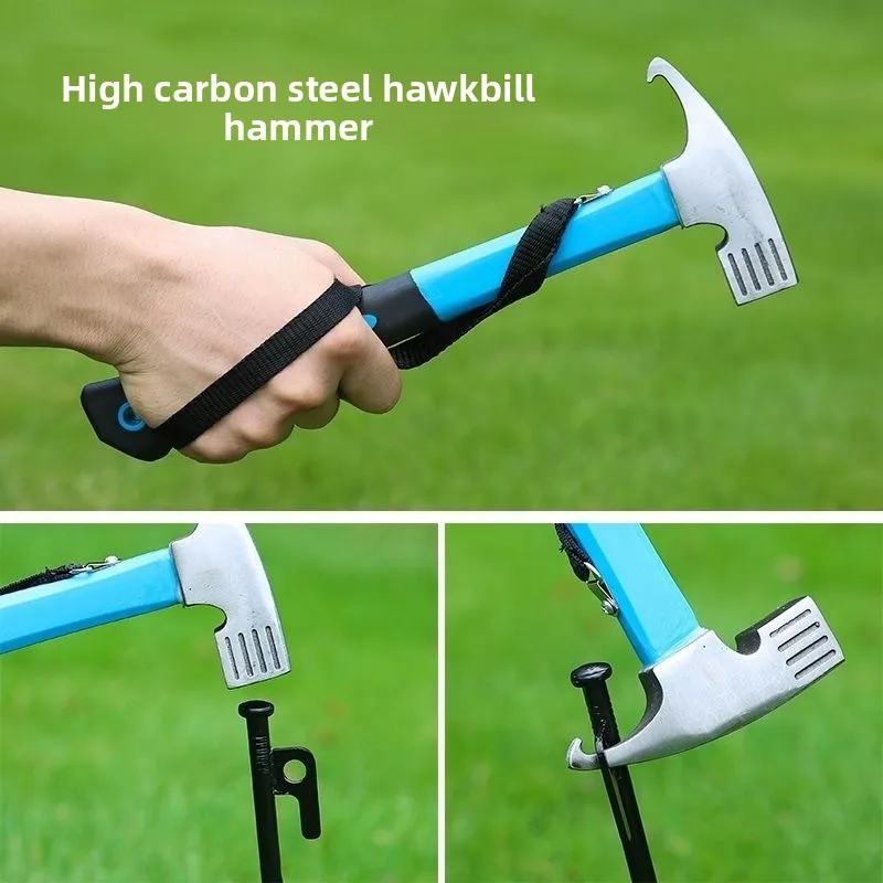 Heavy Duty Wood Handle Camping Hammer Tent Peg Mallet with Hook Puller for Tarp Awning Survival Safety Tool view 2