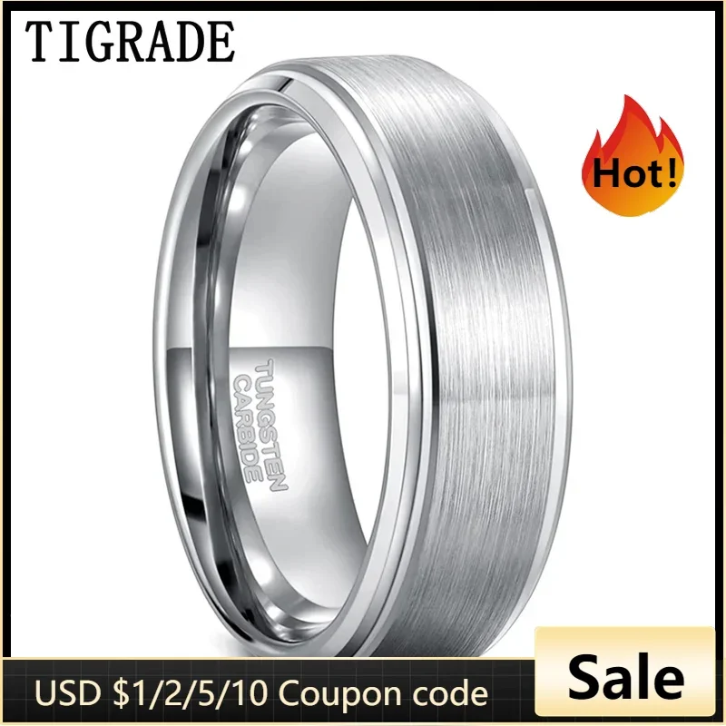 Tigrade 6/8mm Tungsten Carbide Ring Men Silver/Black/Gold Color Brushed Wedding Band Male Engagement Rings For Women bague