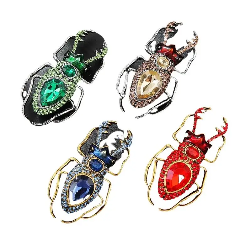 Cute Imitation Beetle Brooch Shiny Rhinestone Enamel Craft Metal Animal Pin Unique Jewelry for Backpack Hat Lapel Decoration