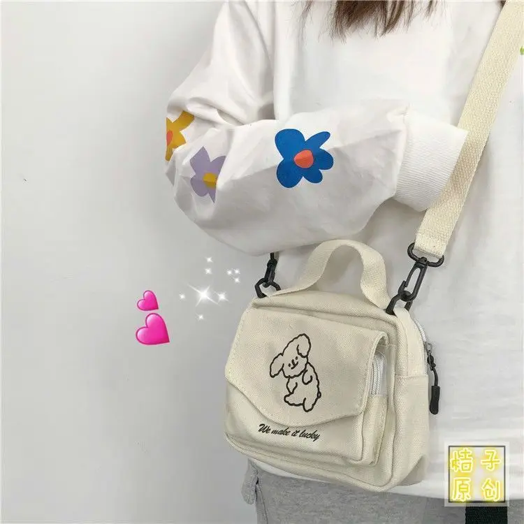 Japanese Cute Soft Cute Dog Canvas Small Bag Korean Small Fresh Girl Messenger Bag Purses and Handbags  Handbags Women Bags