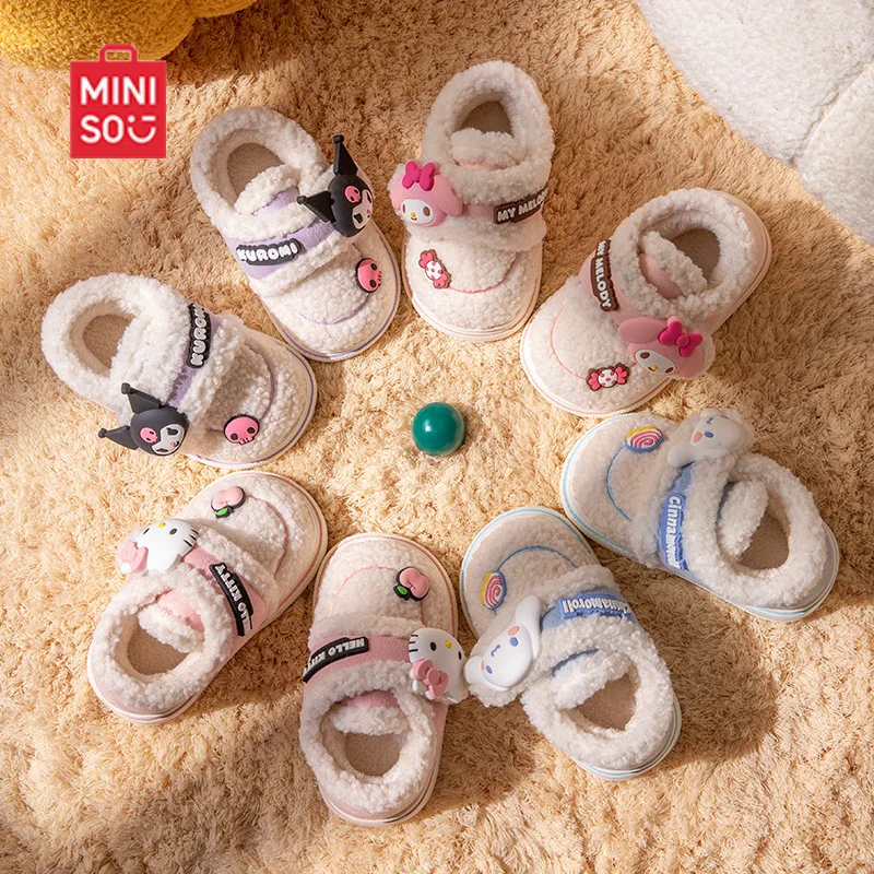 MINISO Kuromie الأطفال نعال من القطن الخريف والشتاء الفتيات الأميرة سانريو الدافئة والكومة أحذية قطنية الوالدين والطفل #1