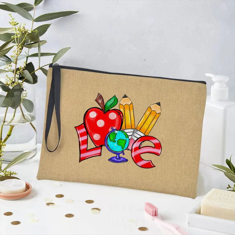 Women Back To School Teacher Gift Wallet Cosmetic Bag Portable Organizer Pouch Bag Travel Toiletry Makeup Lipstick Travel Bag