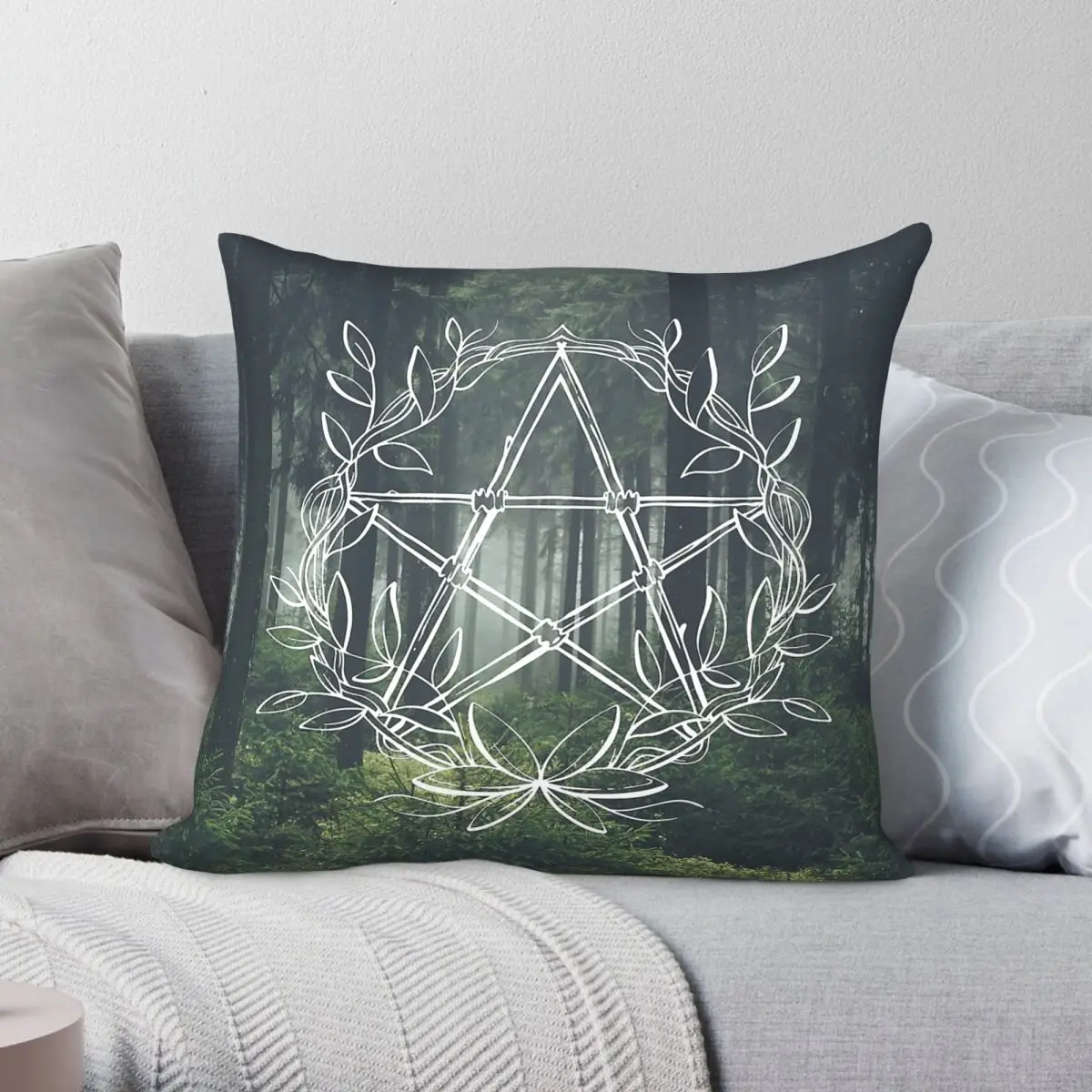 Pentacle In The Forest Dark Woodland Square Pillowcase Polyester Linen Velvet Creative Decorative Throw Pillow Cushion Cover