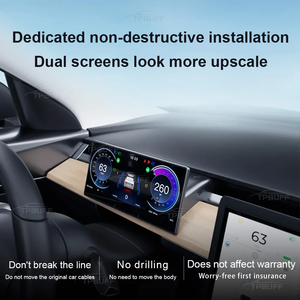 TPBUFF 8.9\'\' Y Dashboard Screen Instrument Display for Tesla Model 3 Y Support Carplay Front Camera 8.9 inch HUD 2023 Accessory