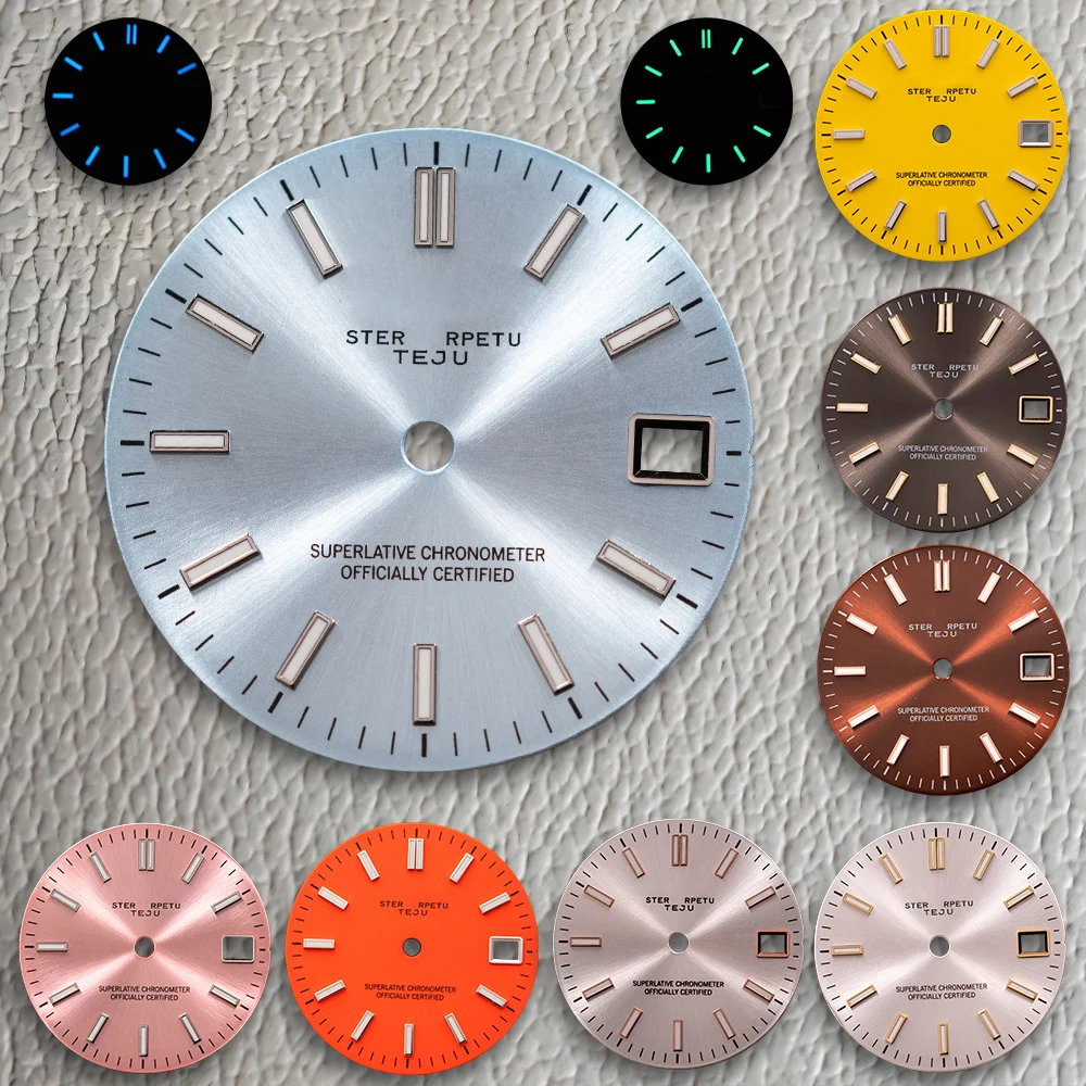 28.5 مللي متر S شعار Sunray سجل NH35 الطلب صالح NH36/4R اليابان حركة الأخضر مضيئة أو الجليد الأزرق مضيئة ساعة تعديل الملحقات