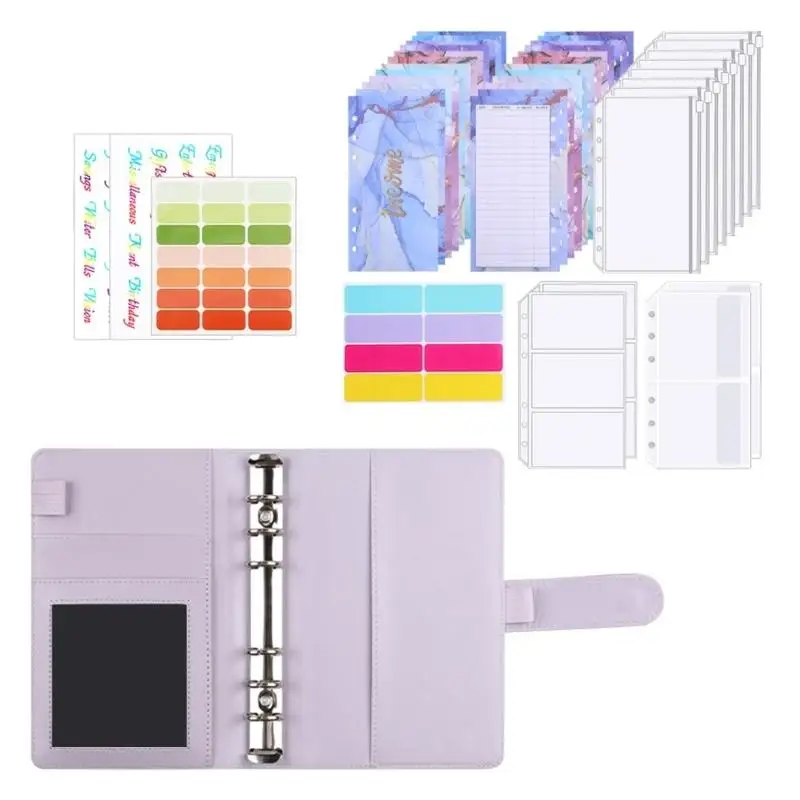 R53C PU-Leder-Budgetordner-Set mit 12 Budgetblättern und 8 PVC-Geldumschlägen mit Reißverschluss, Geld-Organizer für Büro – Detail 3