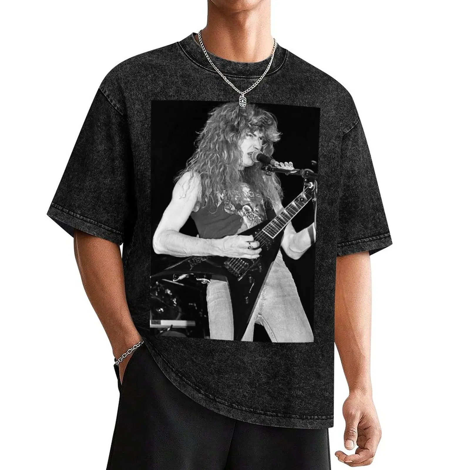 

Dave Mustaine BW Photograph T-Shirt boys animal print anime clothes oversized graphic tee mens clothing