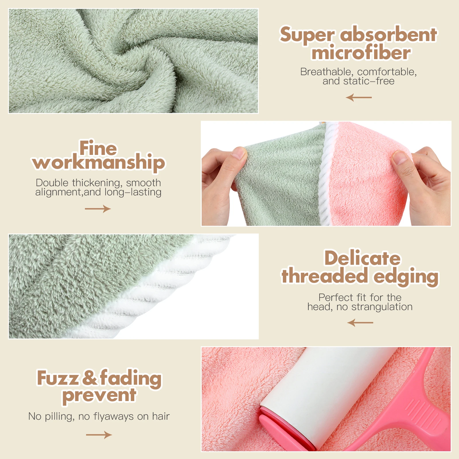 

2pcs Hair Drying Towels Coral Fleece Super Absorbent Quick Dry Hair Turban Wrap For Women Comfortable Bath Cap Travel Salon Use
