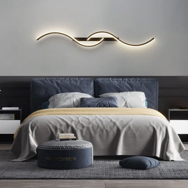 Modern LED Wall Lamp S Shape Line Luxury Lamp Living Dinning Room Bedroom Bedside Background Wall Indoor Home Decoration Fixture