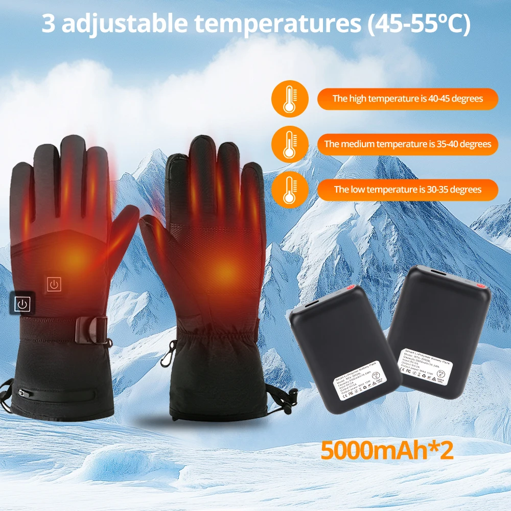 

Skiing Gloves Waterproof Heated Guantes Moto Touch Screen Battery Powered Motorcycle Riding Gloves Winter Outdoor Heated Gloves