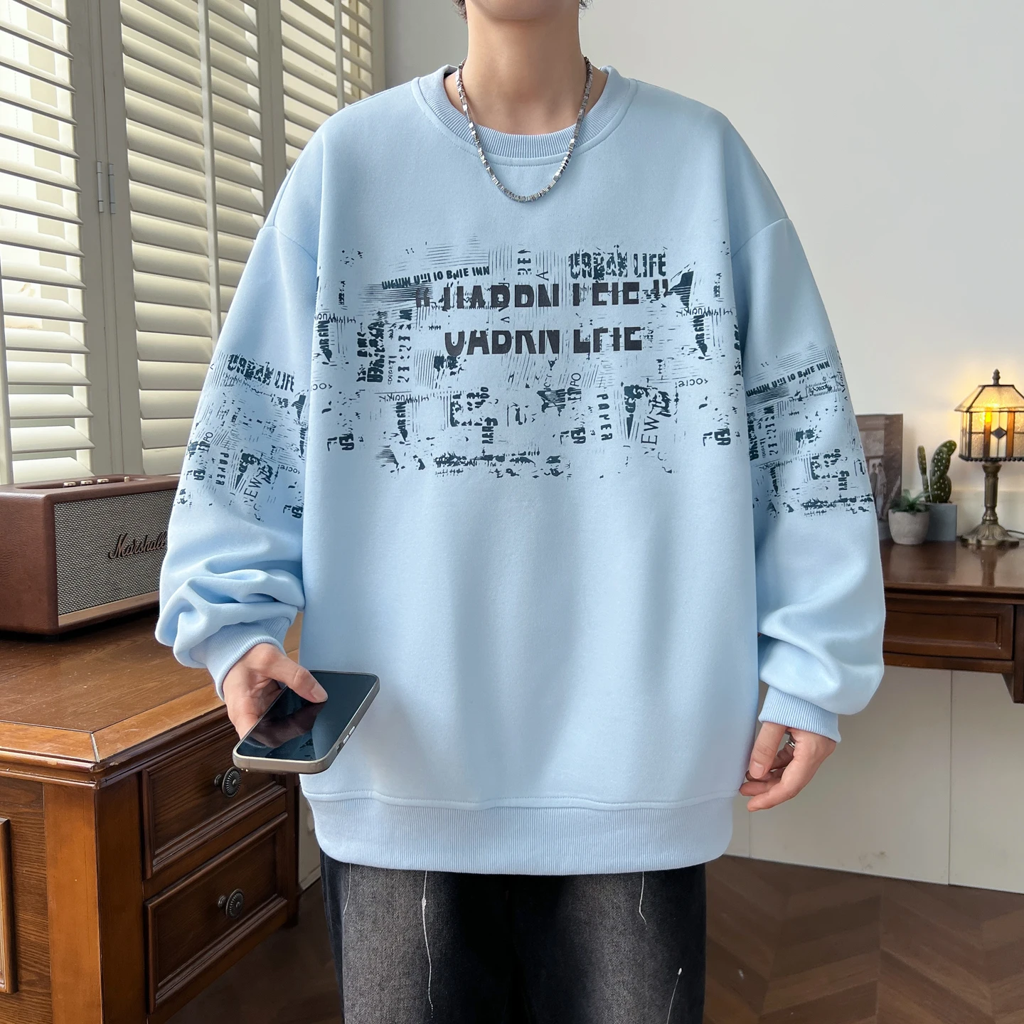 Fashion Men's Sweatshirt Spring Autumn 53% Cotton Long Sleeve Pullover Top Casual Youth Daily Wear Pull On O-Neck Hoodie Clothes