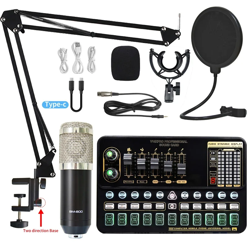 BM 800 Condenser Microphone Bundle Professional Studio Microphone Live Sound Card Wireless Adjustable Mic Suspension Scissor Arm