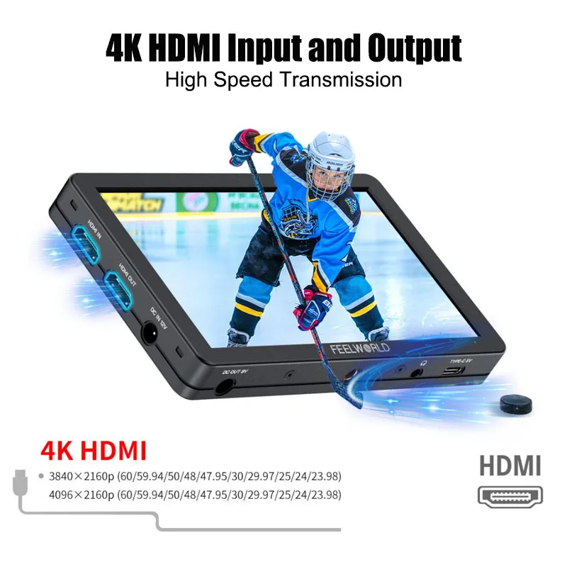 FEELWORLD T6 Monitor video da campo per telecamera HDMI da 6 pollici 4K Custodia in alluminio 1920x1080 IPS DC 8V Out Sony Canon Nikon