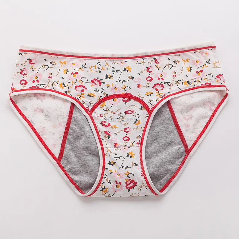 Girls Leakproof Breathable Floral Menstrual Panties Cotton Underwear Cute Cartoon Period Panties Fashion Underpants Teenagers